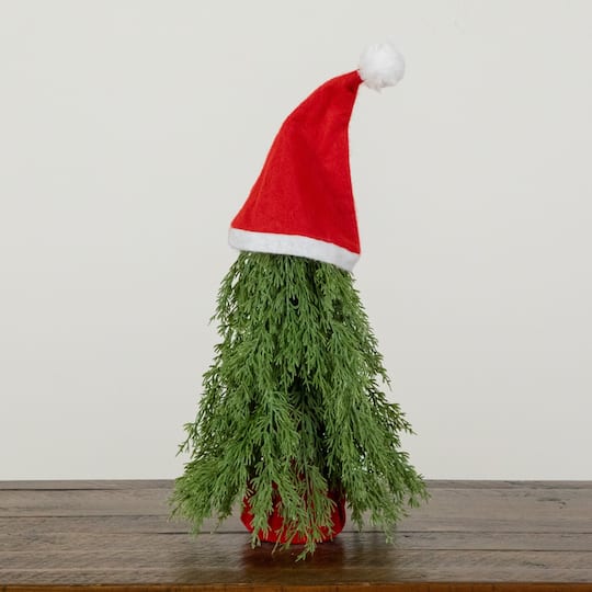 Nearly Natural 19" Unlit Artificial Down Swept Christmas Tree with Santa Hat Topper